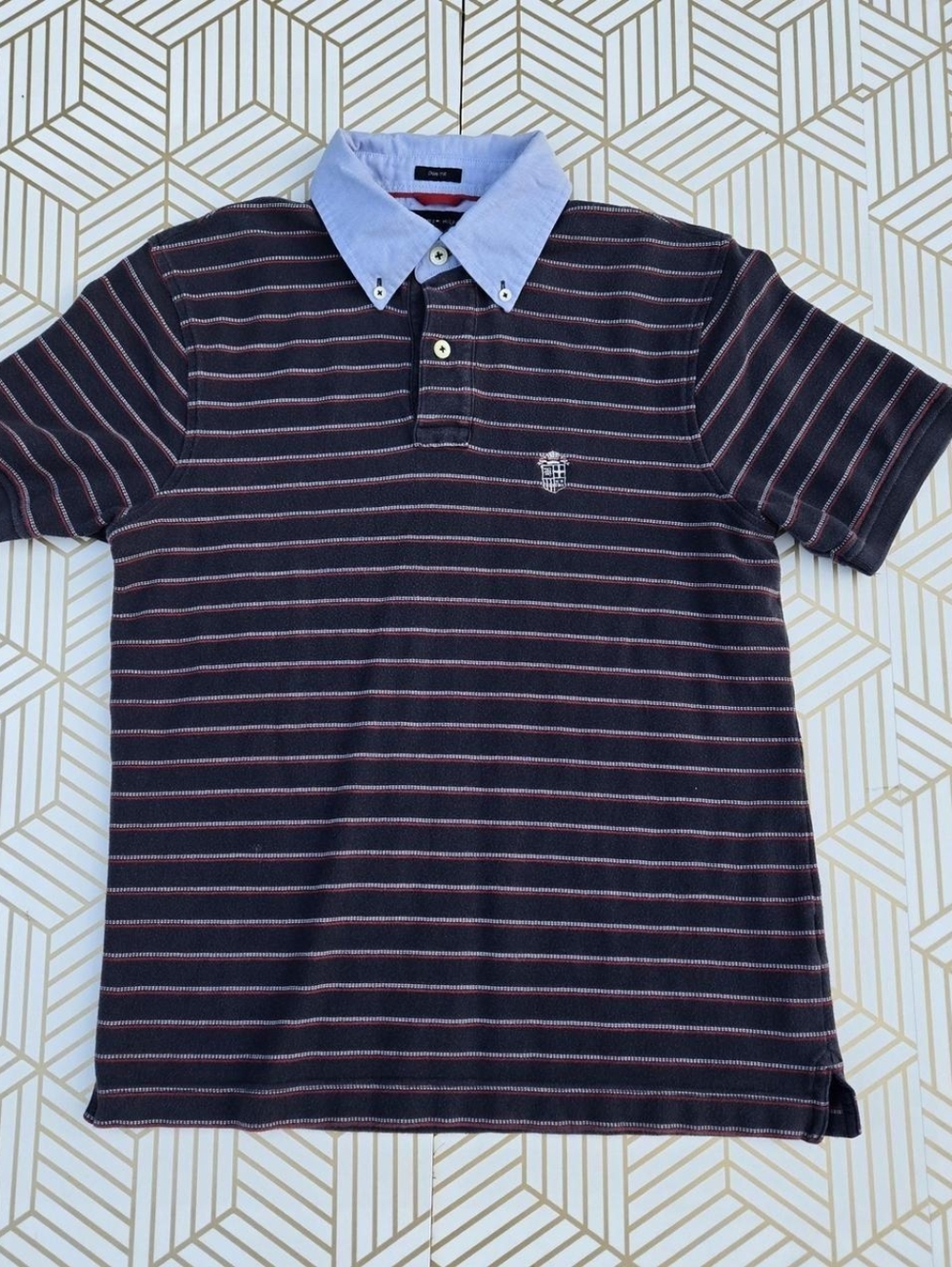 Tommy Hilfiger Men's Polo Shirt Striped Colorblock 90s Vintage Trim Fit